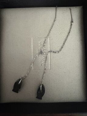 Delicate Silver Fish Drop Threader Earrings - Women Jewelry